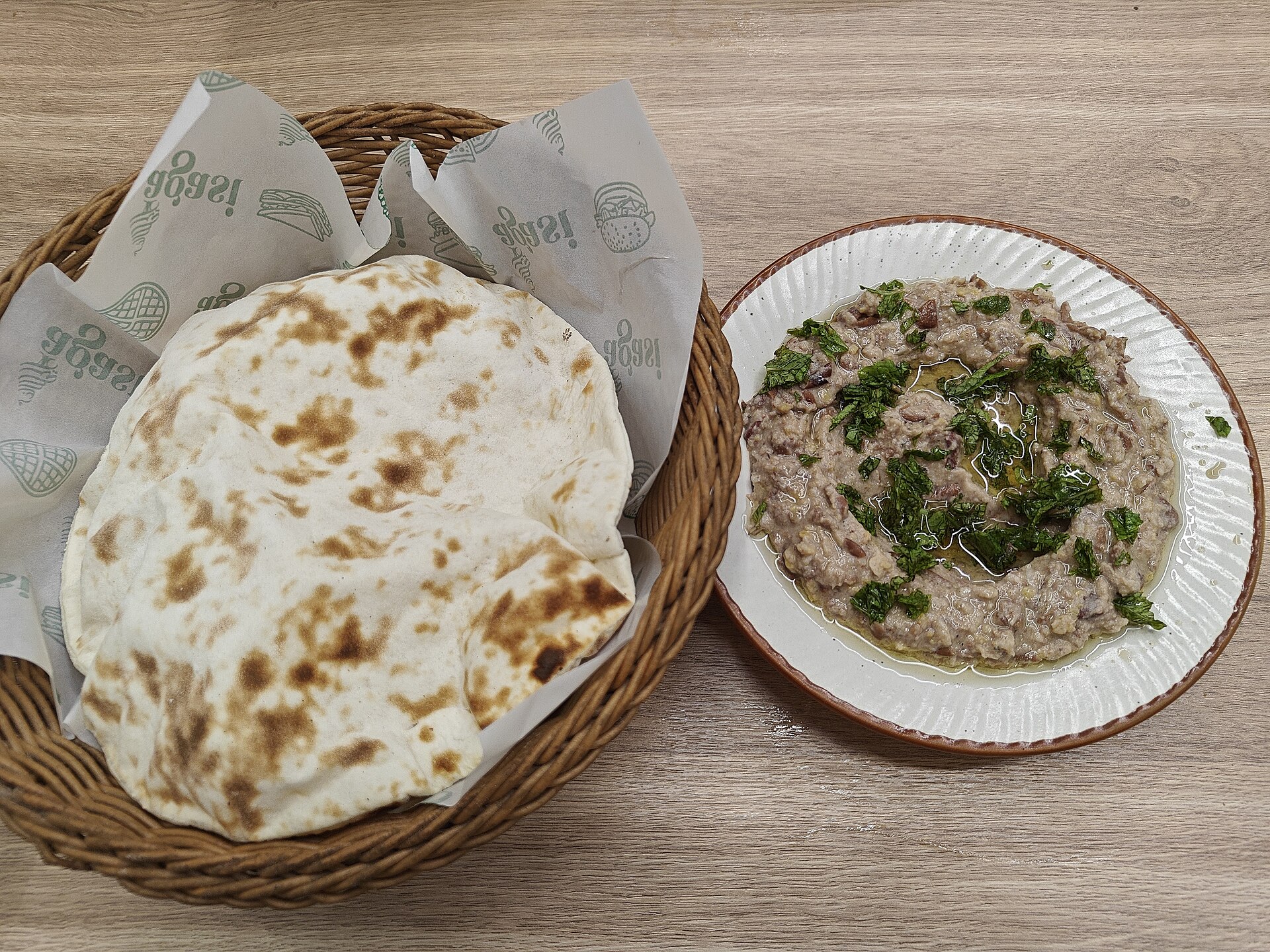 Pita and a sesame sauce — the wrap starts here, not in a freezer pouch.